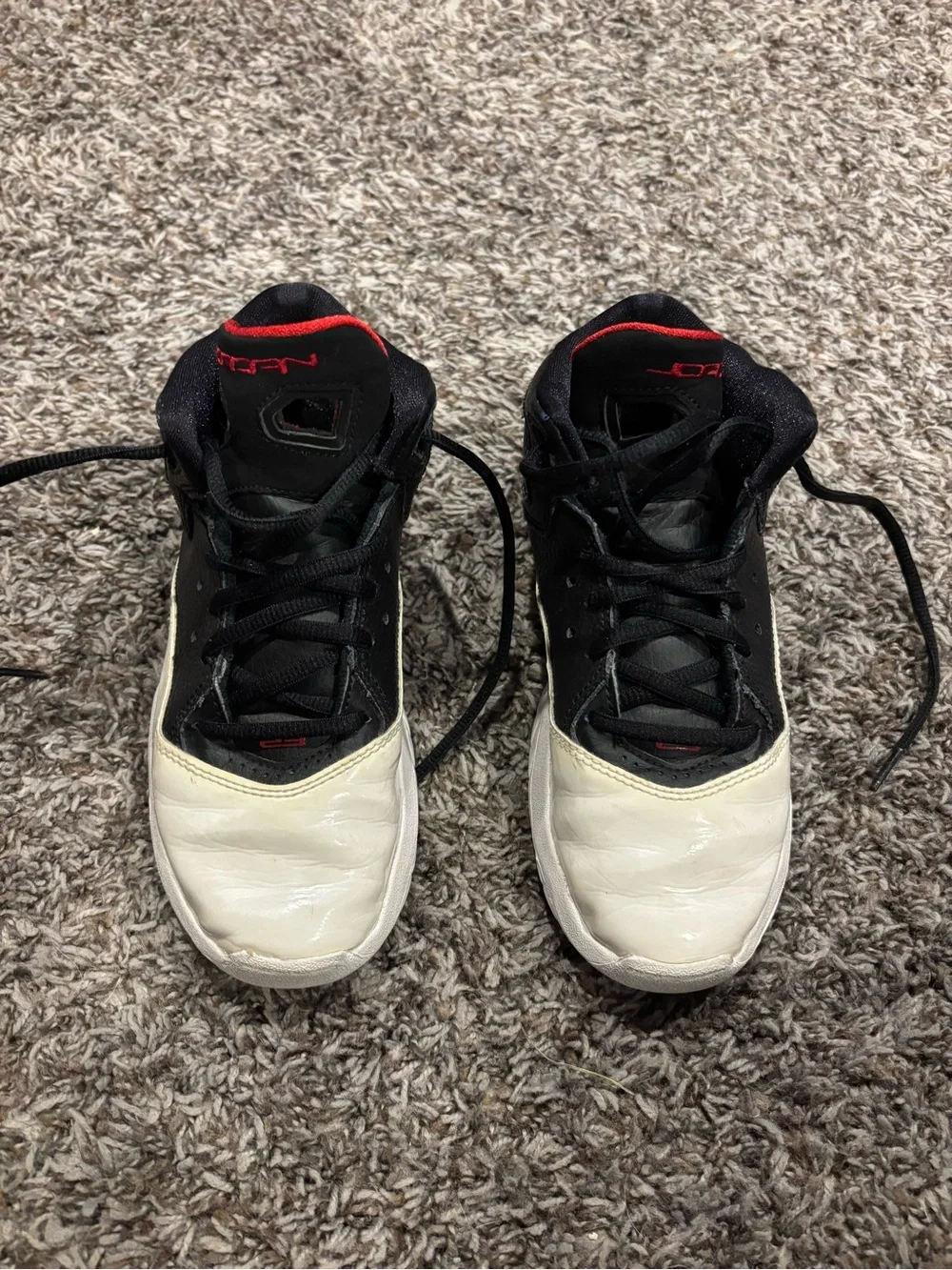 Kids Jordan Black, White & Red High-Top Basketball Shoes